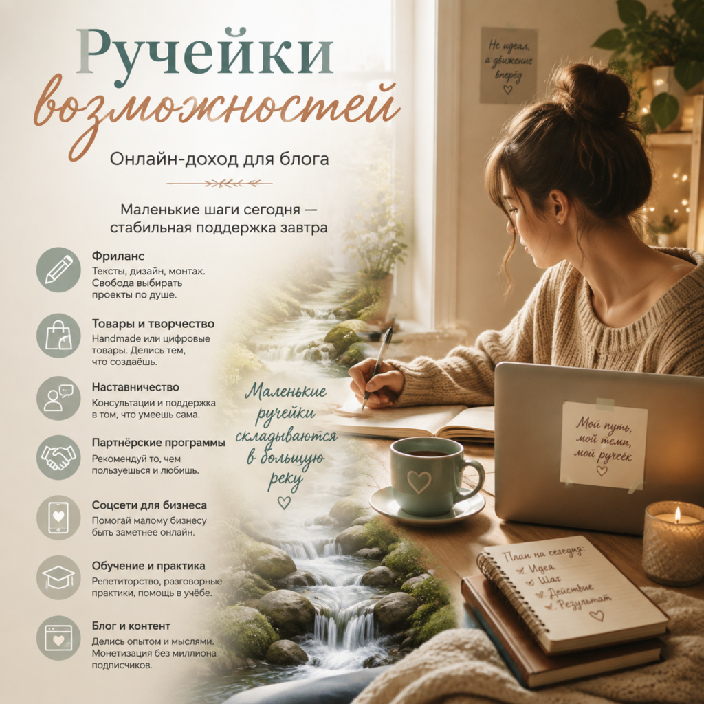 Ручейки возможностей: как можно собрать свой онлайн-доход из маленьких шагов